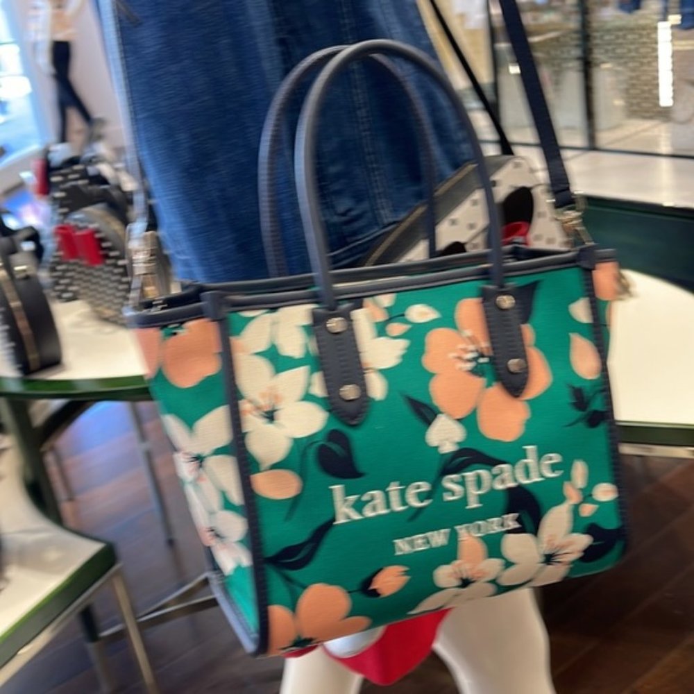Kate Spade Small Tote Crossbody Bag Lily Blooms Green Multi - Picture 2 of 16